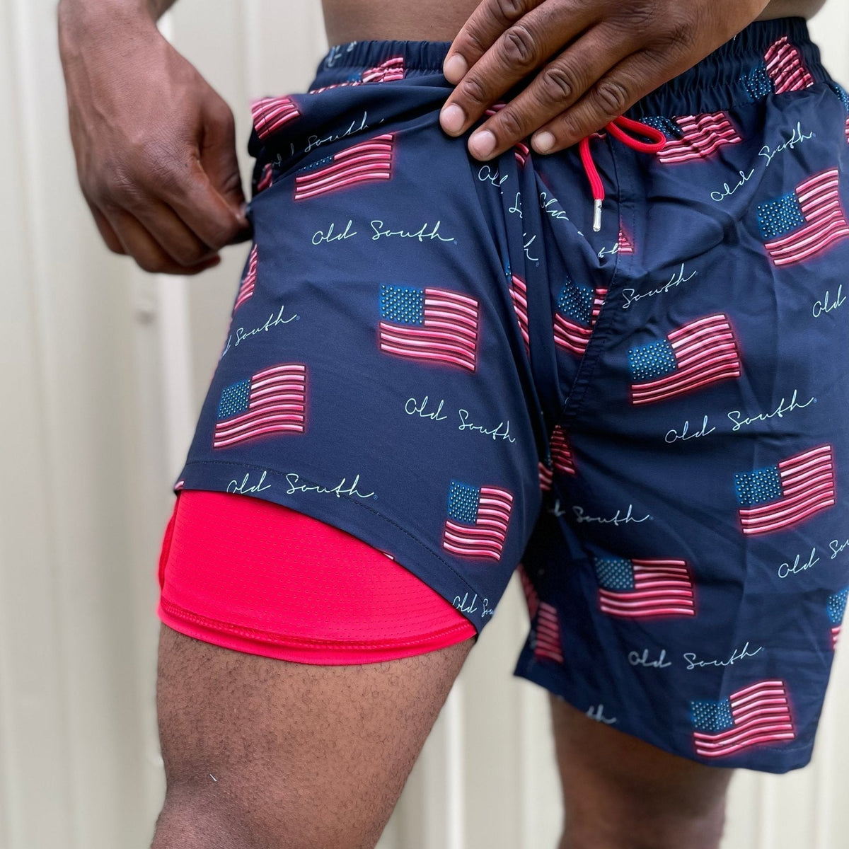 American Flag - Lined Swim Trunks