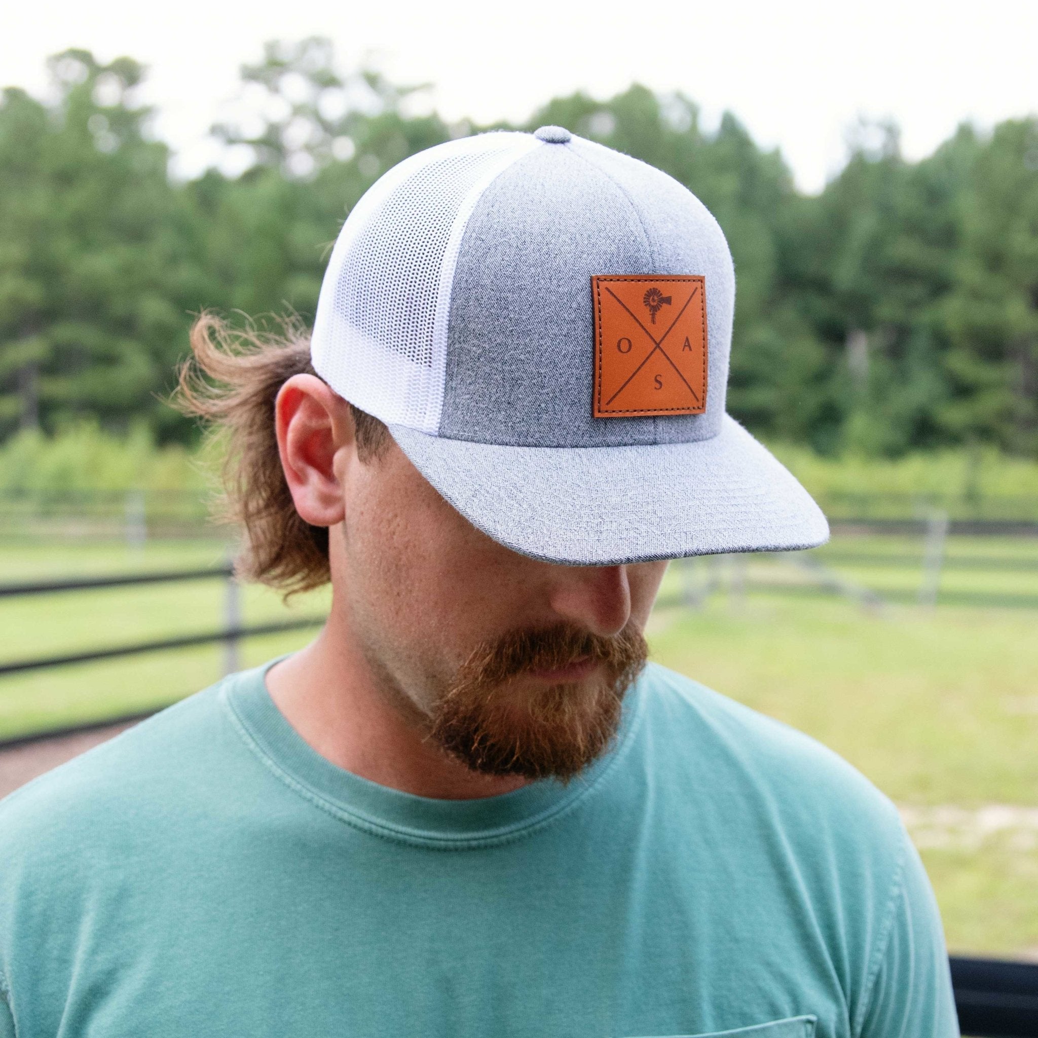 Cross Leather Patch - Trucker Hat Grey Heather / White