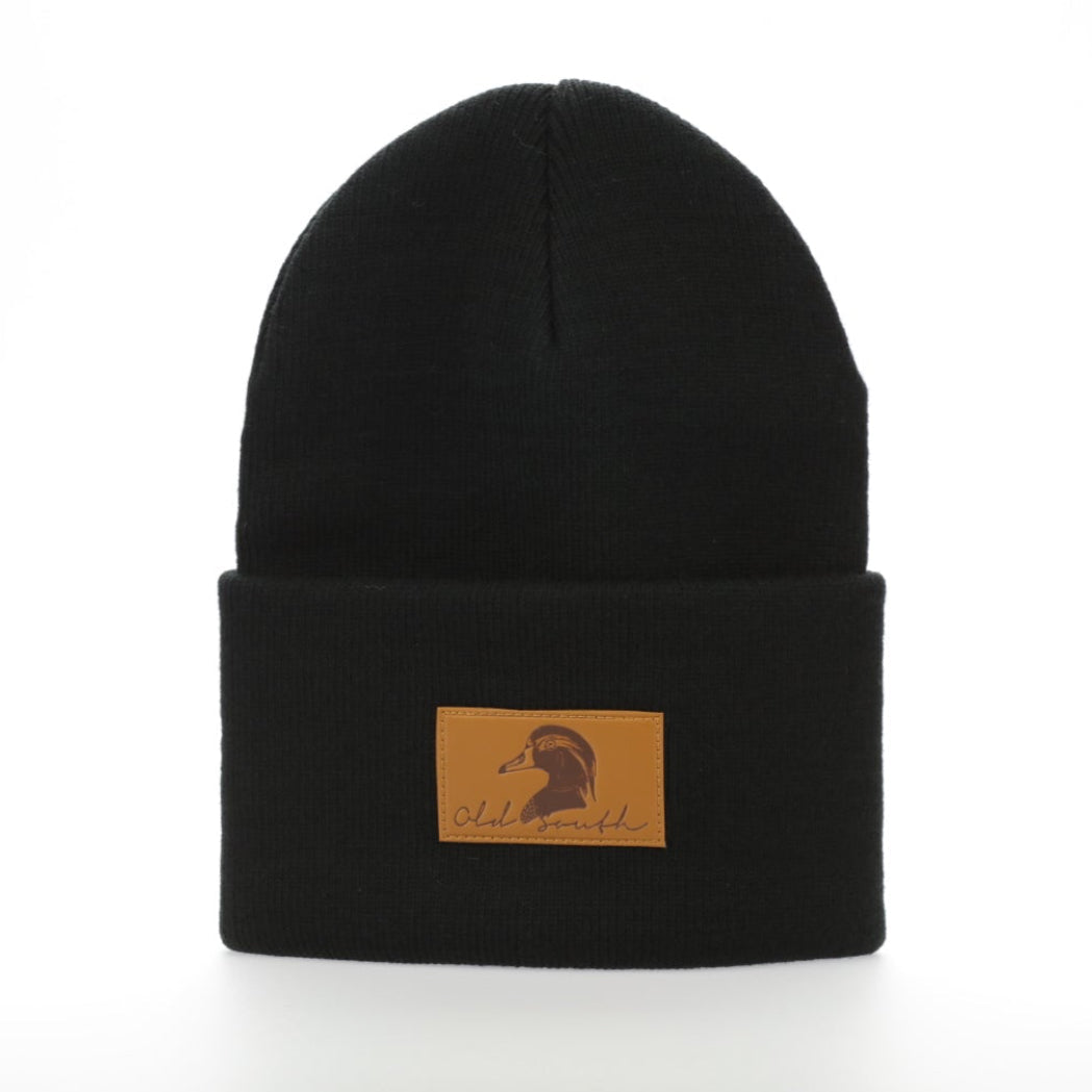 Wood Duck Head - Leather Patch Cuffed Beanie