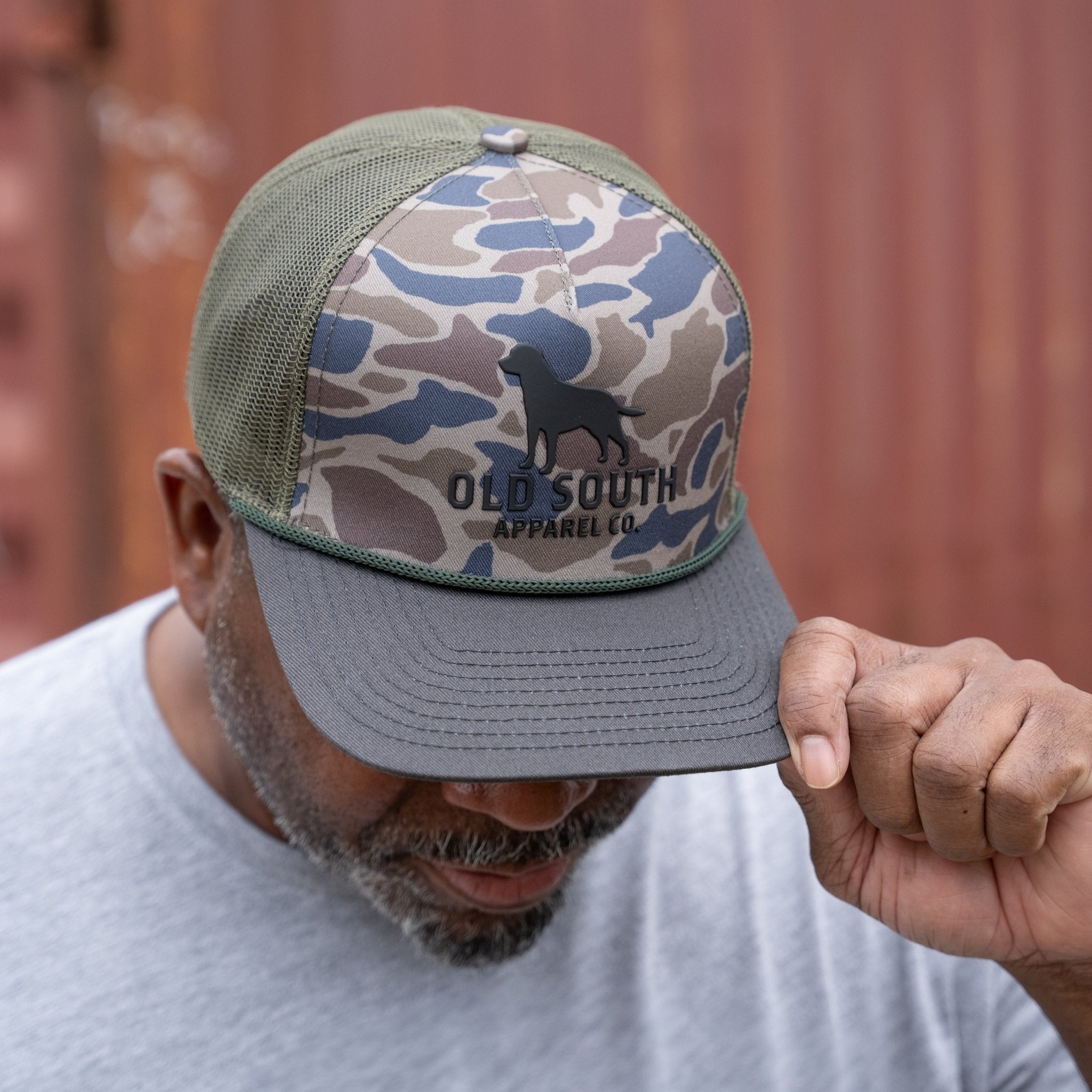 Dog Outline with Thicket Camo - Trucker Hat - Old South Apparel