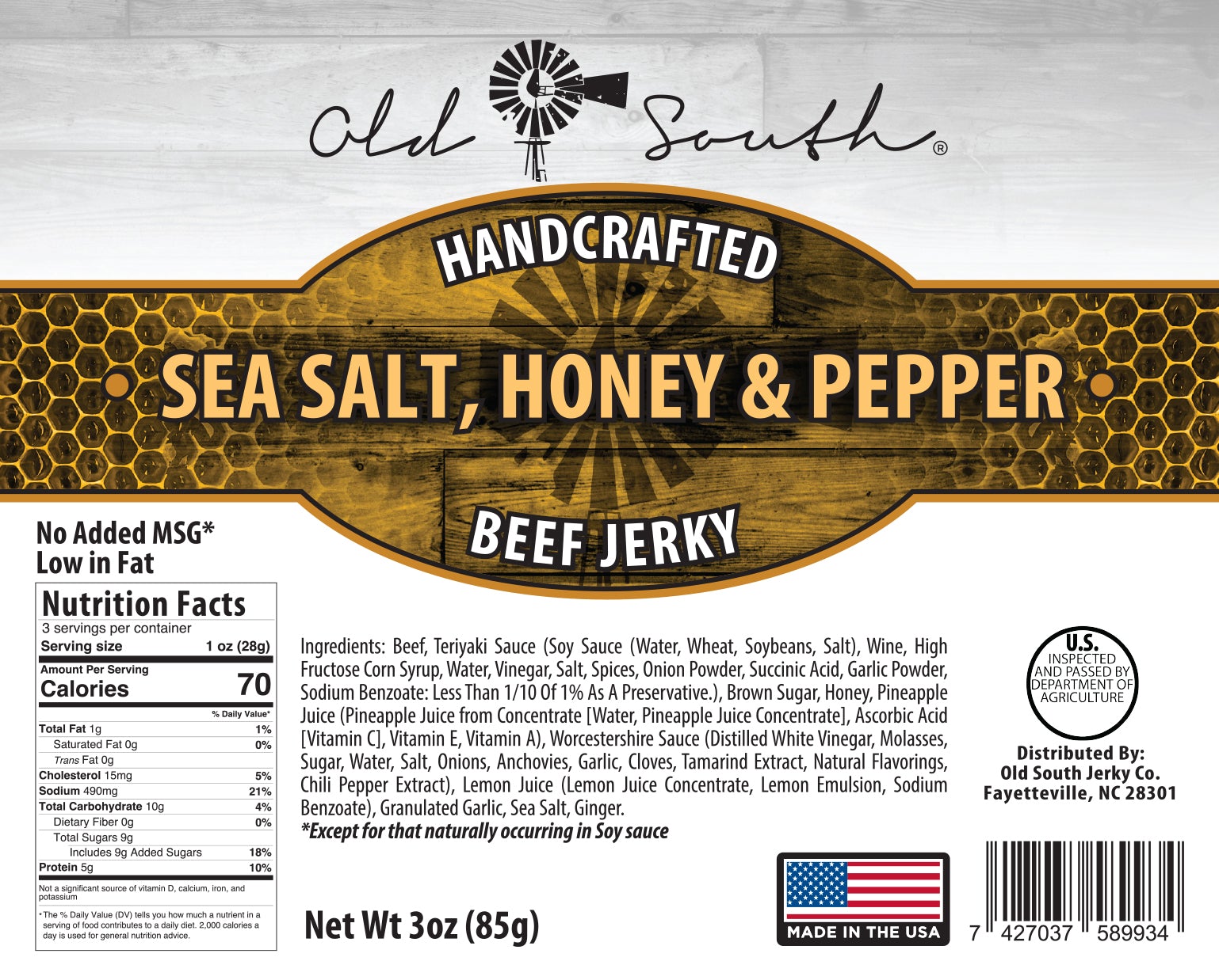 Sea Salt Honey and Pepper - Beef Jerky - Old South Apparel