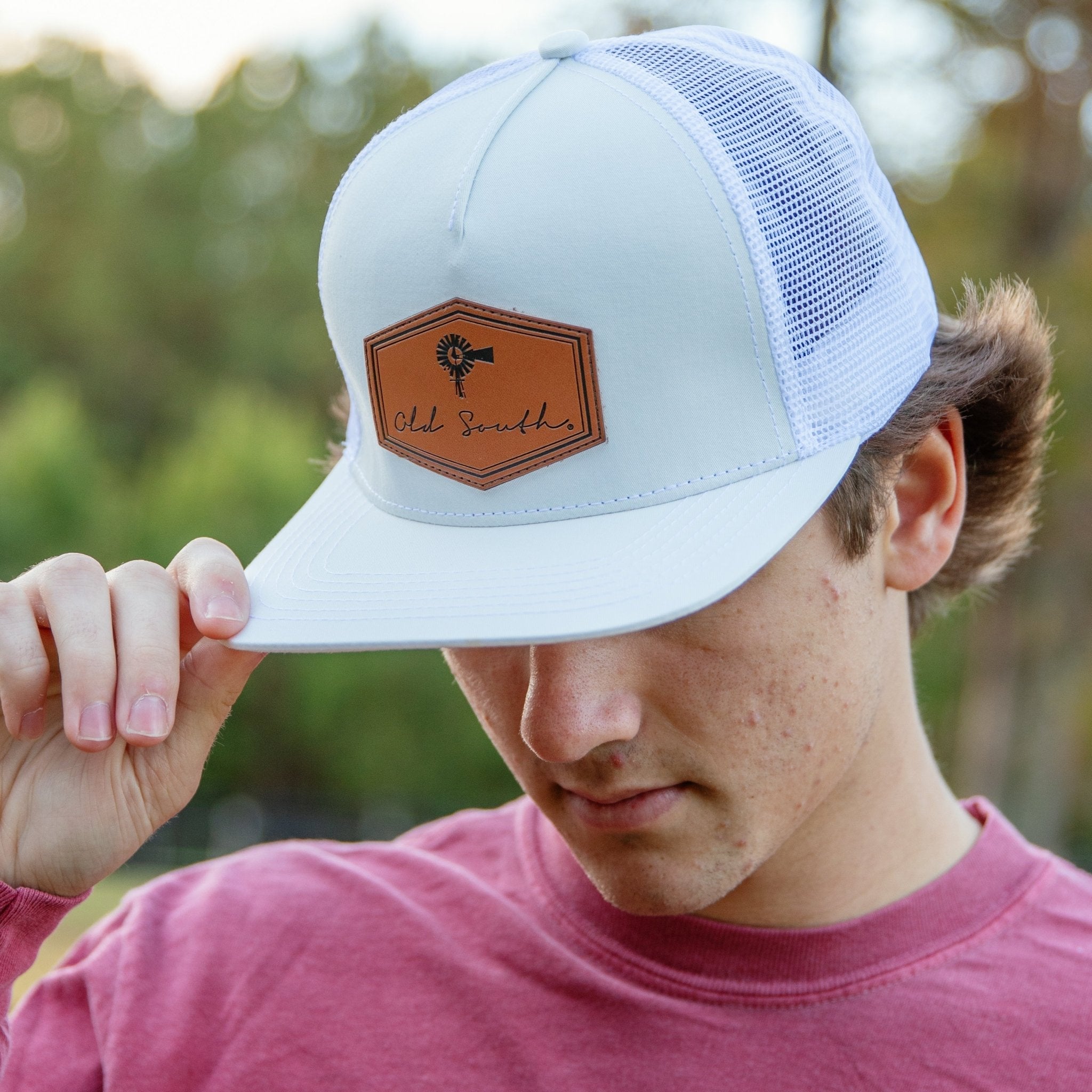 Signature Leather Patch Whiteout - Trucker Hat - Old South Apparel