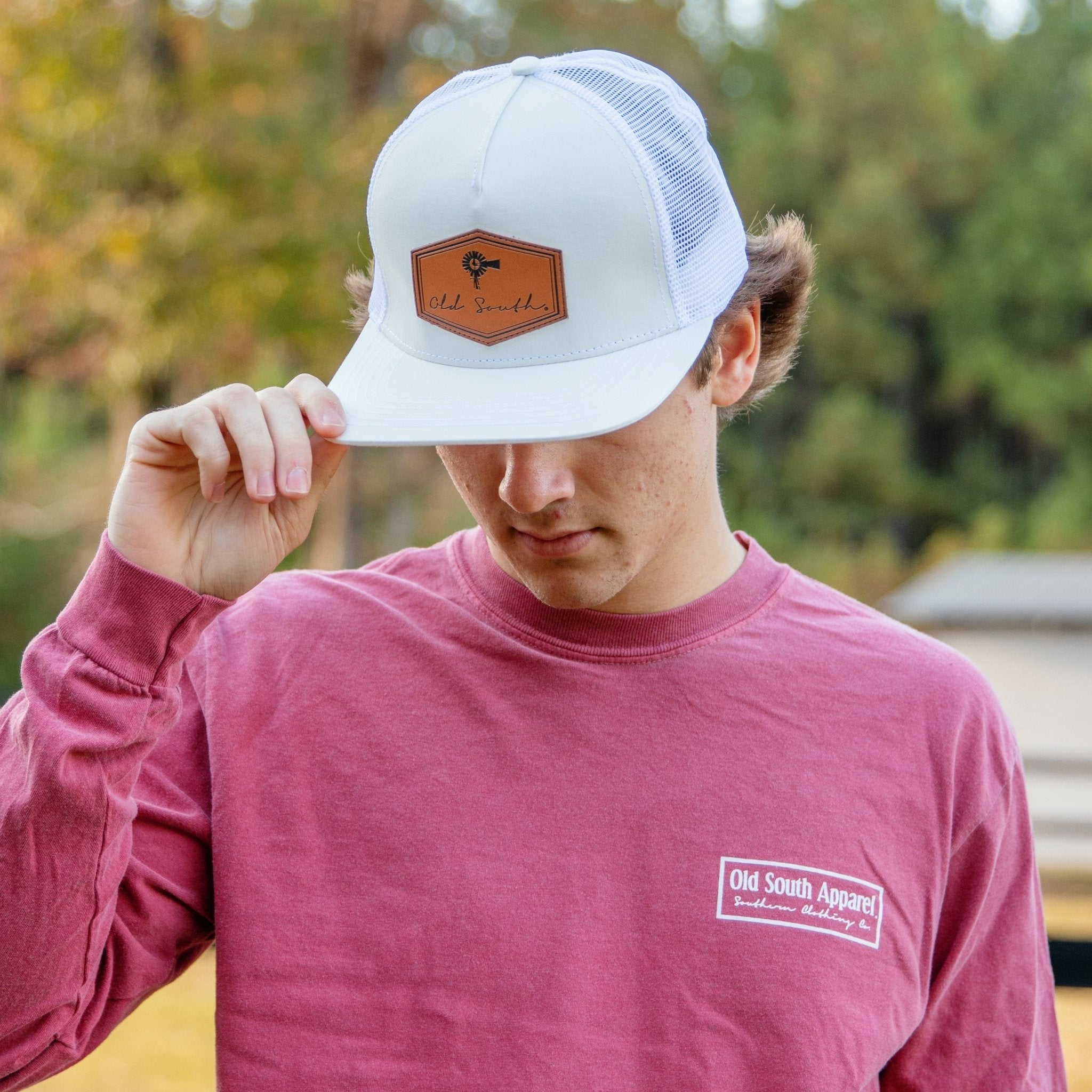 Signature Leather Patch Whiteout - Trucker Hat - Old South Apparel